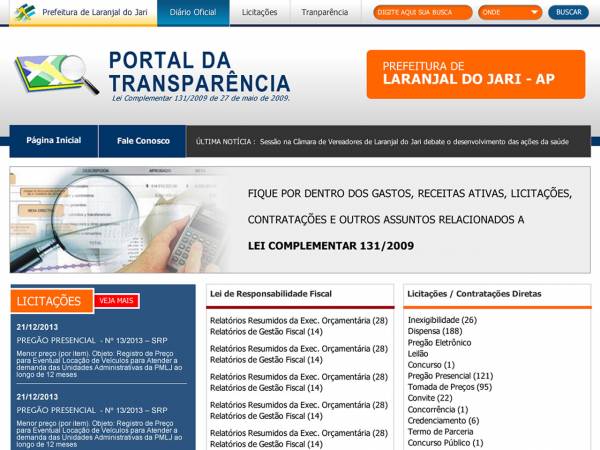 Sistema portal da transparência da prefeitura de Laranjal do Jari Amapá
